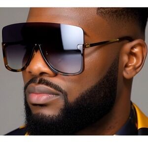 Men Big Shades Male Sunglasses Tortoiseshell Frame Gold Temples UV400 Men Gafas